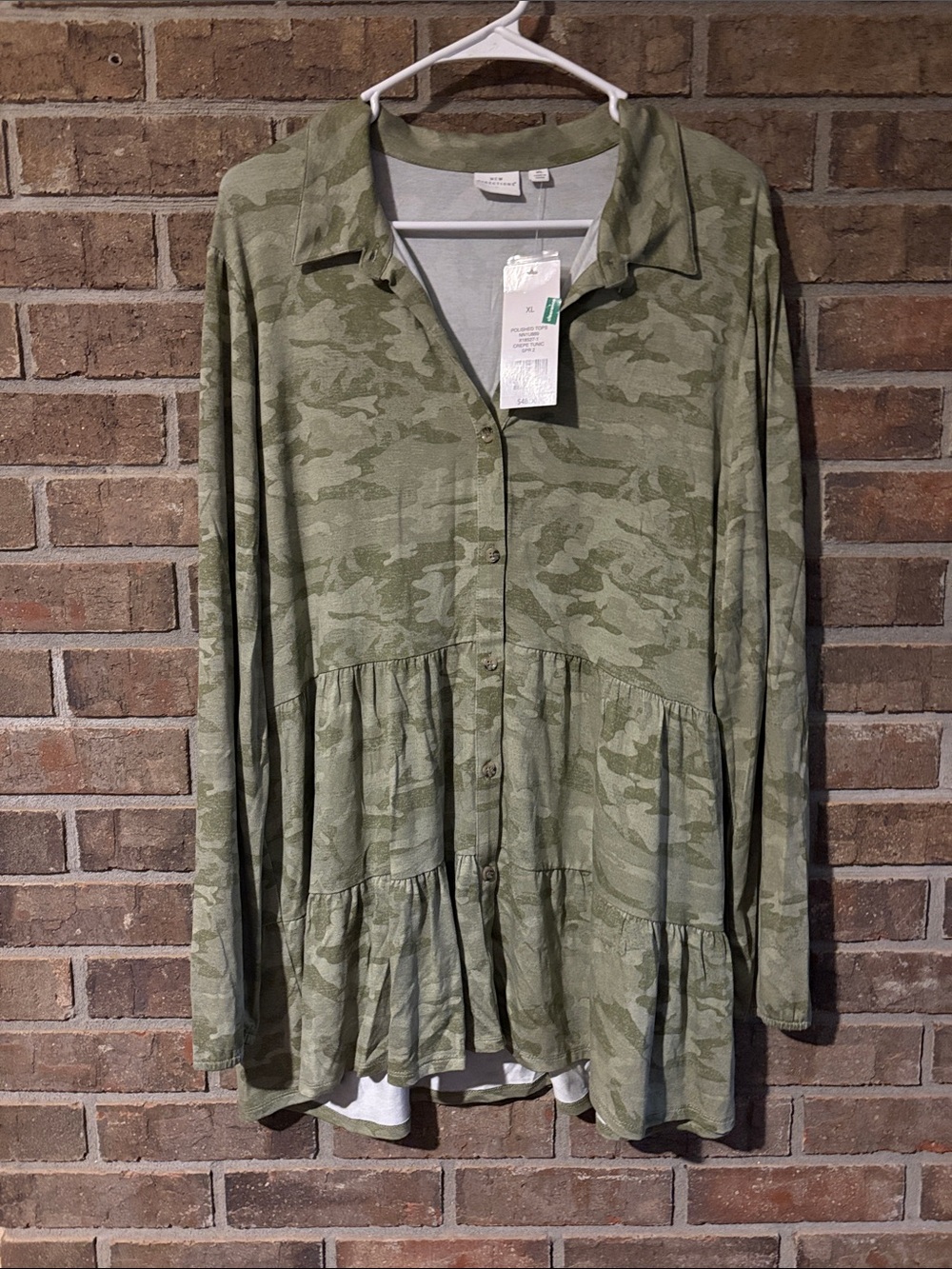 new directions Olive Camo Tiered Button-Front Tunic
